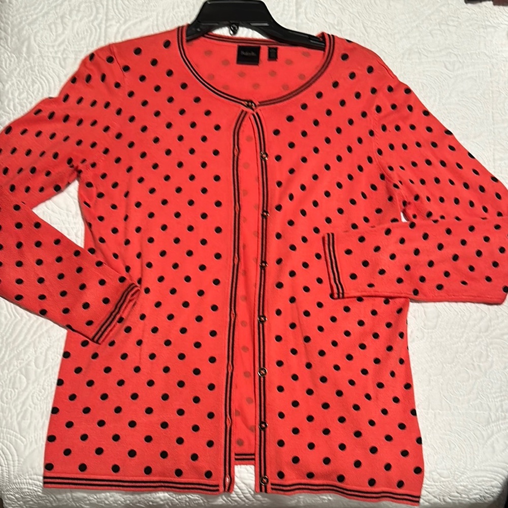 Rafaella Coral w/Black Polka Dots Cardigan Sz SP